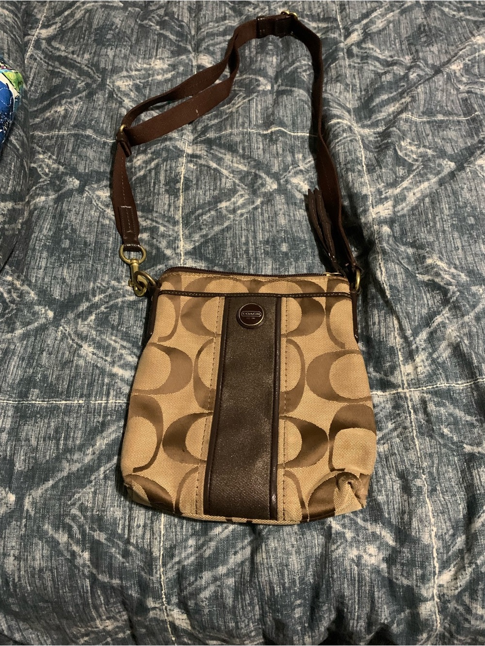 Coach Tan and Brown Signature Canvas Crossbody